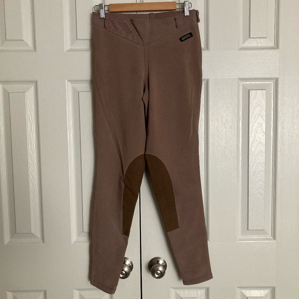 Kerrits Taupe Riding Tights with Brown Knee Patch